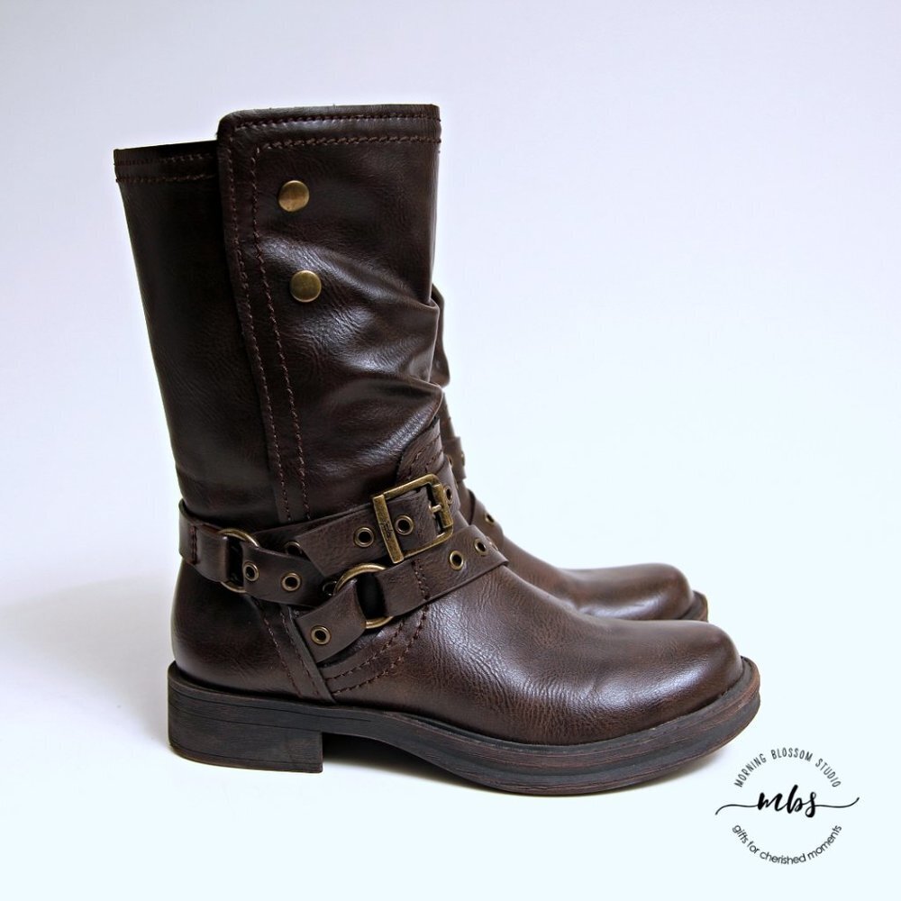 Zodiac Brown Leather Combat Moto Boots